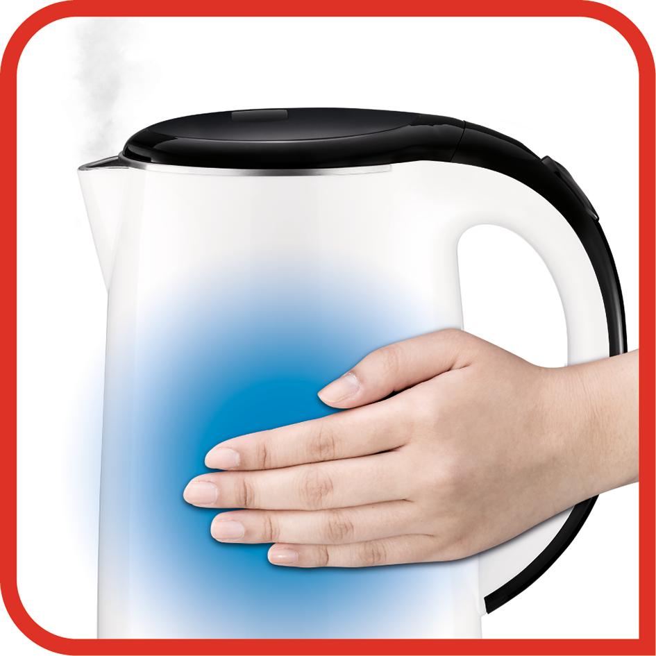 Tefal Safe Tea Kettle 1.7L White KO2601 Double layer insulation, Safe to touch, 360 degrees rotational base, auto off