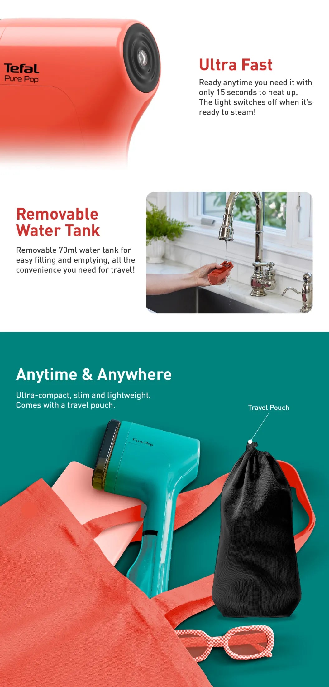 Tefal Pure Pop Handheld Garment Steamer DT2020 DT2022 DT2024 DT2026