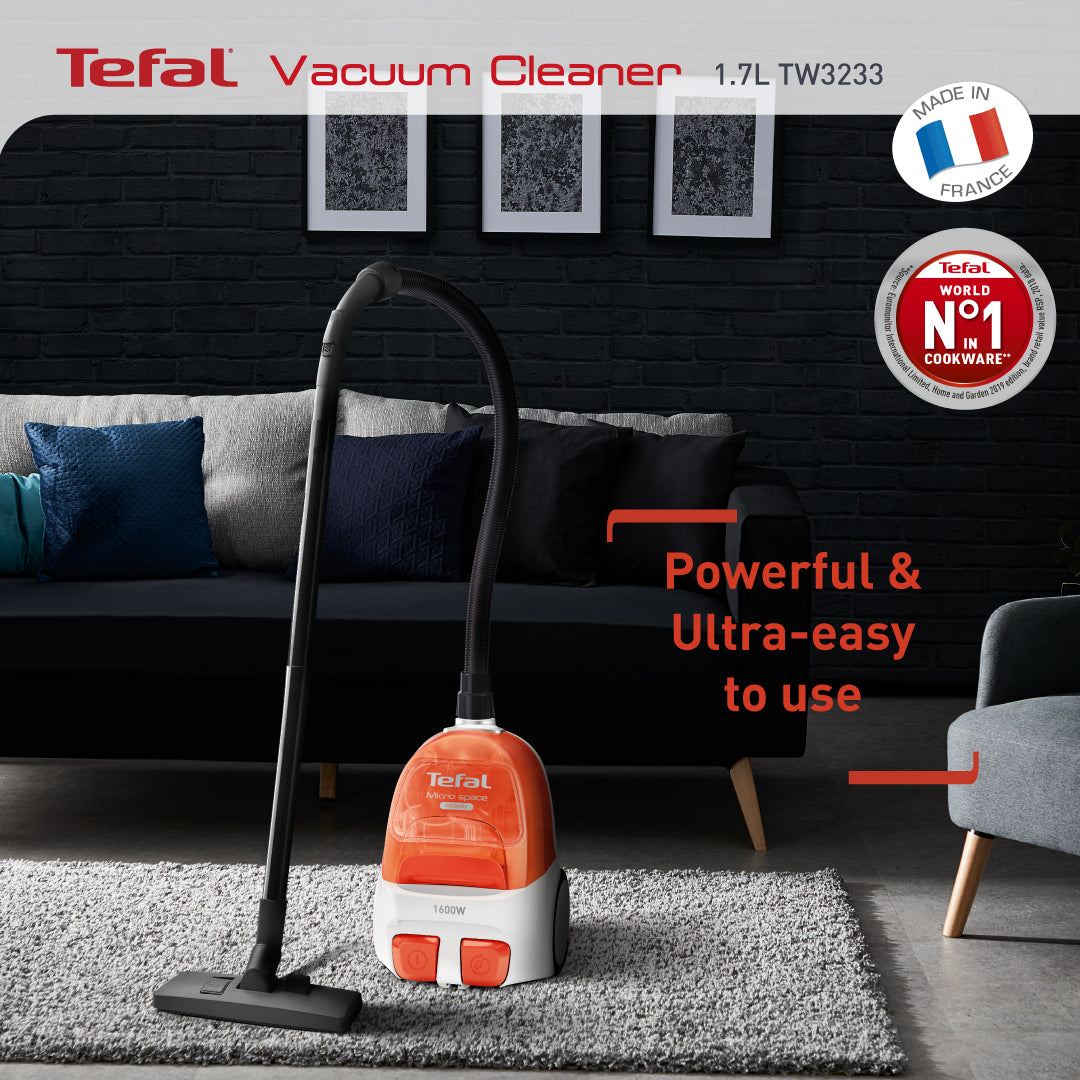 Tefal Micro Space Cyclonic Bagless Vacuum Cleaner TW3233  Power Efficient, Easy-to-Clean, 1600W, 1L Dust Bag