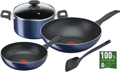Tefal Clear Cook 5pc Set ( Frypan 20cm + Wok Pan 28cm + Stewpot 22cm + lid + Spatula ) B266S5