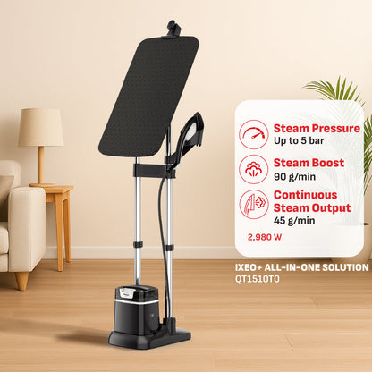 Tefal All-in-One Ironing IXEO+ Garment Steamer QT1510 - Powerful Steam, XL Water Tank, Easy-Carry, Removable Base, Fast Heat-up,?ÿAttached?ÿWheels