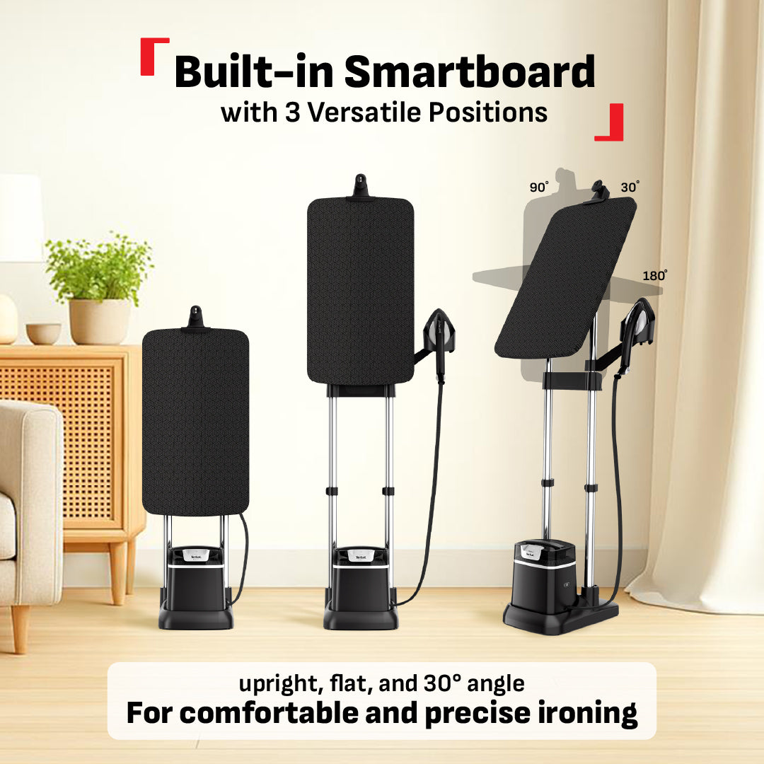 Tefal All-in-One Ironing IXEO+ Garment Steamer QT1510 - Powerful Steam, XL Water Tank, Easy-Carry, Removable Base, Fast Heat-up,?ÿAttached?ÿWheels