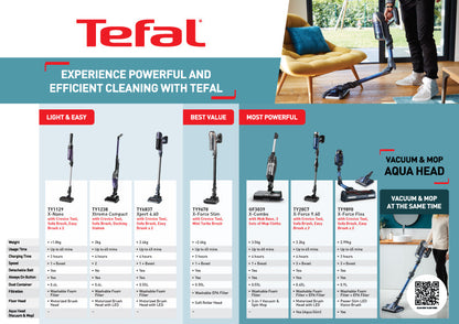 Tefal Xtrem Compact 2-in-1 Handstick Vacuum Cleaner TY1238 Lightweight, Ultra-Compact, Self-Standing, All Floor Types, 40-MinuteBattery