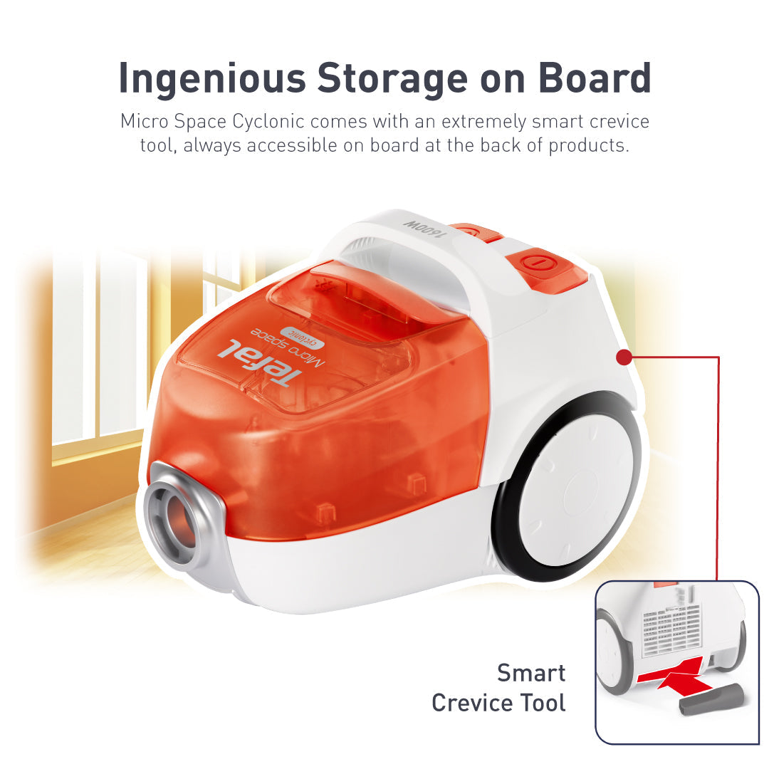Tefal Micro Space Cyclonic Bagless Vacuum Cleaner TW3233  Power Efficient, Easy-to-Clean, 1600W, 1L Dust Bag