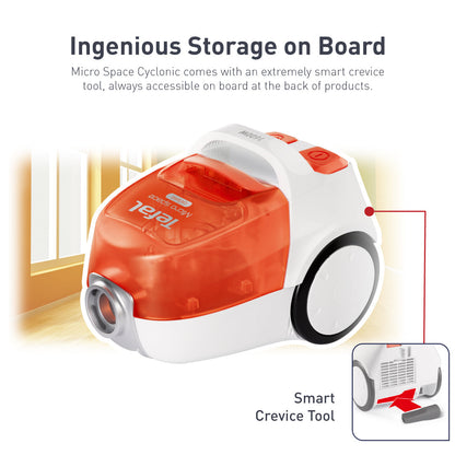 Tefal Micro Space Cyclonic Bagless Vacuum Cleaner TW3233  Power Efficient, Easy-to-Clean, 1600W, 1L Dust Bag