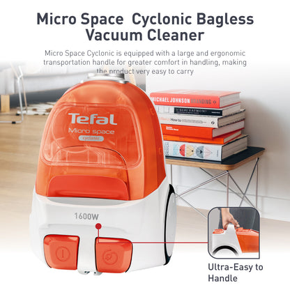 Tefal Micro Space Cyclonic Bagless Vacuum Cleaner TW3233  Power Efficient, Easy-to-Clean, 1600W, 1L Dust Bag
