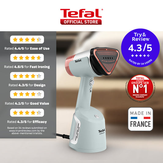 (NEW) Tefal Aerosteam Handheld Garment Steamer DT9814 – OptiFlow Suction Technology, 1400W, 20g/min Steam, 100ml Water Tank, Safe for All Fabrics