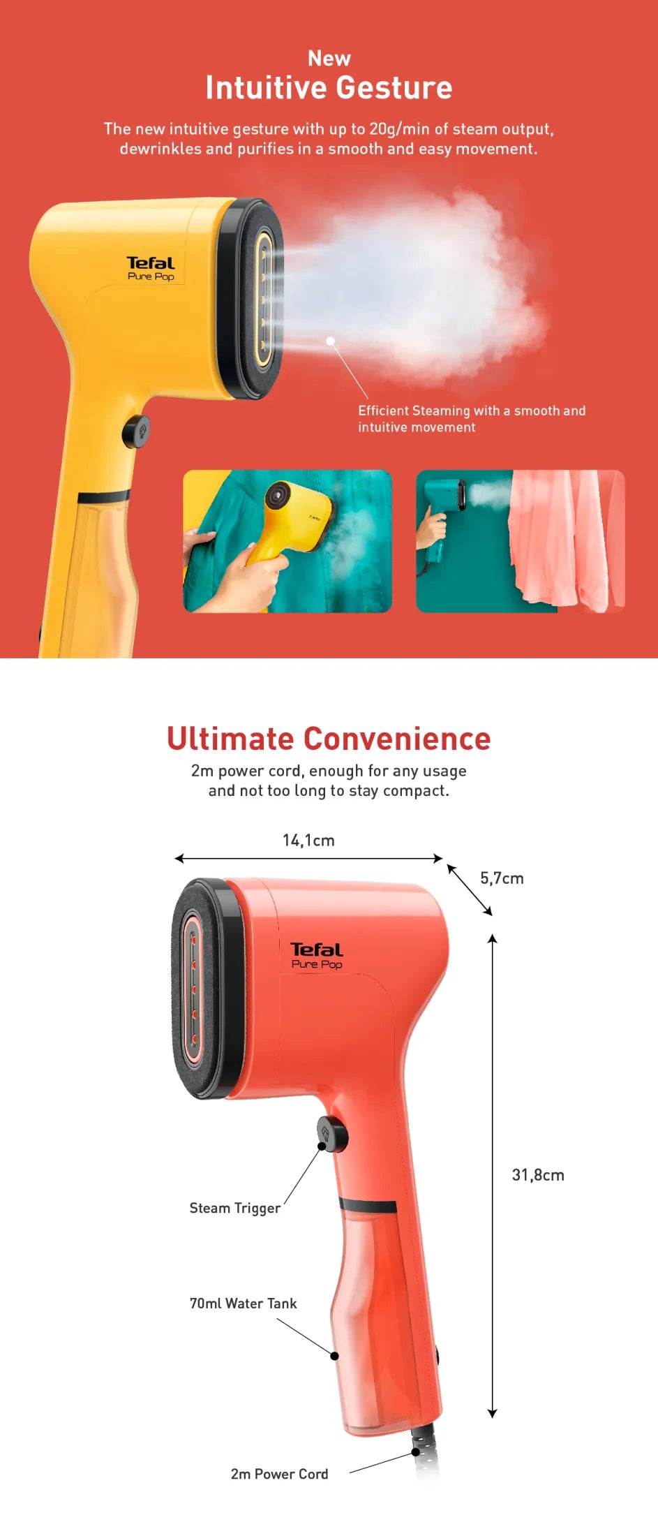 Tefal Pure Pop Handheld Garment Steamer DT2020 DT2022 DT2024 DT2026