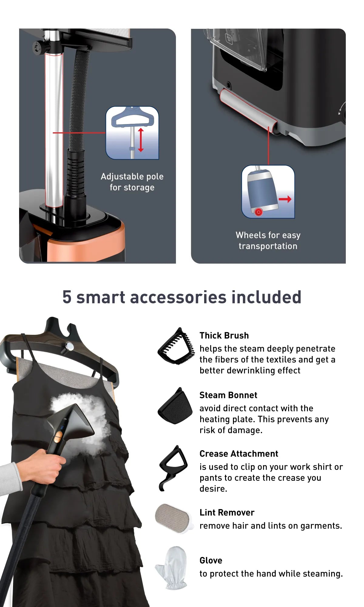 Tefal Pro Style Care Garment Steamer IT8480- 2000W, 1.3L removable water tank, XL delta steam head, No burn - safe for all fabrics, 5 included accessories