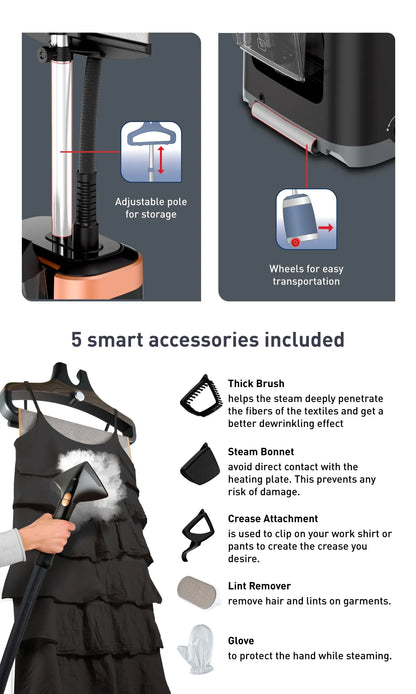 Tefal Pro Style Care Garment Steamer IT8480- 2000W, 1.3L removable water tank, XL delta steam head, No burn - safe for all fabrics, 5 included accessories