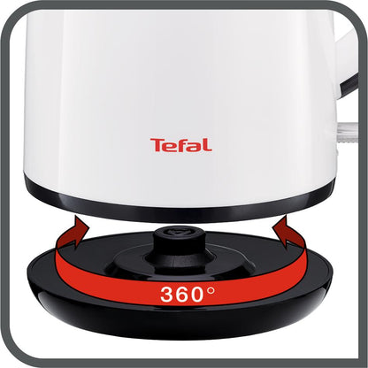 Tefal Safe Tea Kettle 1.7L White KO2601  Double layer insulation, Safe to touch, 360 degrees rotational base, auto off