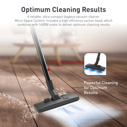 Tefal Micro Space Cyclonic Bagless Vacuum Cleaner TW3233  Power Efficient, Easy-to-Clean, 1600W, 1L Dust Bag