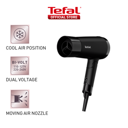 Tefal Express Style Hair Dryer Dual Voltage HV1841 ƒ?? 110V, 220V, 1900W, Ultra Light, Moving Air Nozzle, 2 Speeds