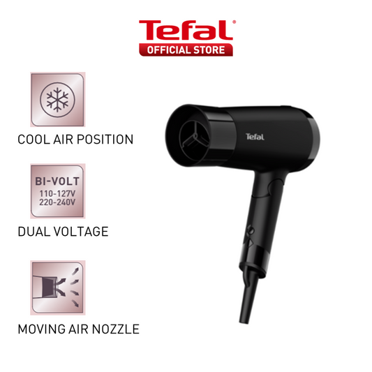 Tefal Express Style Hair Dryer Dual Voltage HV1841 ƒ?? 110V, 220V, 1900W, Ultra Light, Moving Air Nozzle, 2 Speeds