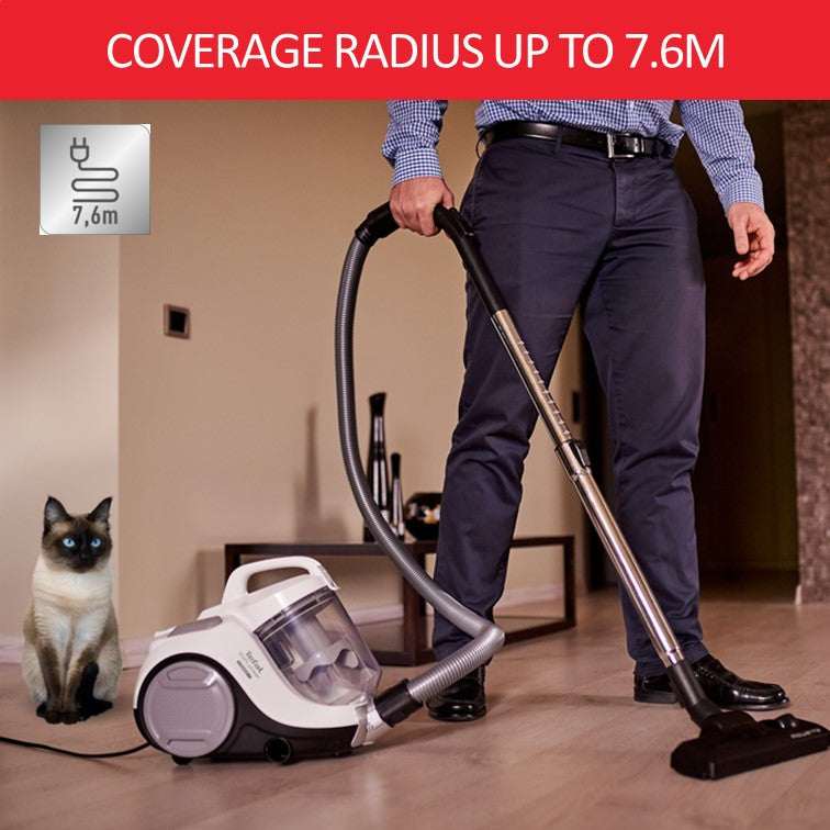 Tefal Swift Power Cyclonic Bagless Vacuum Cleaner TW2947  3 Accessories, Advanced Cyclonic Technology, Compact, Extreme Hygiene, 750W, 5M Cord