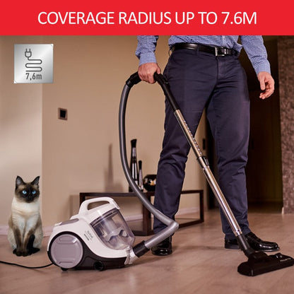 Tefal Swift Power Cyclonic Bagless Vacuum Cleaner TW2947  3 Accessories, Advanced Cyclonic Technology, Compact, Extreme Hygiene, 750W, 5M Cord