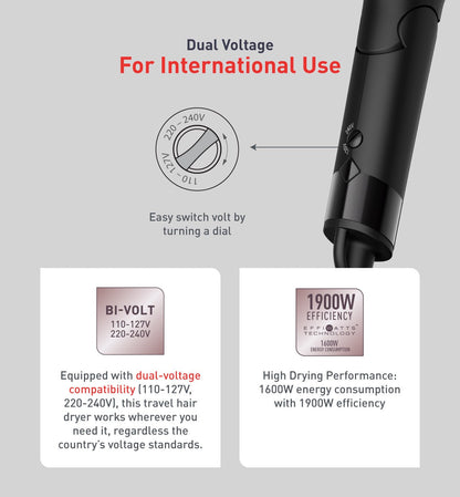 Tefal Express Style Hair Dryer Dual Voltage HV1841 ƒ?? 110V, 220V, 1900W, Ultra Light, Moving Air Nozzle, 2 Speeds