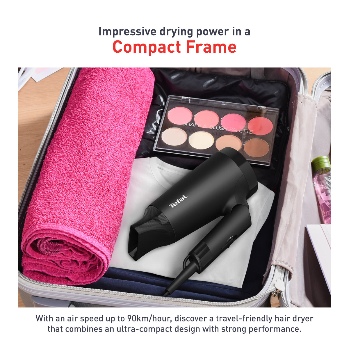 Tefal Express Style Hair Dryer Dual Voltage HV1841 ƒ?? 110V, 220V, 1900W, Ultra Light, Moving Air Nozzle, 2 Speeds